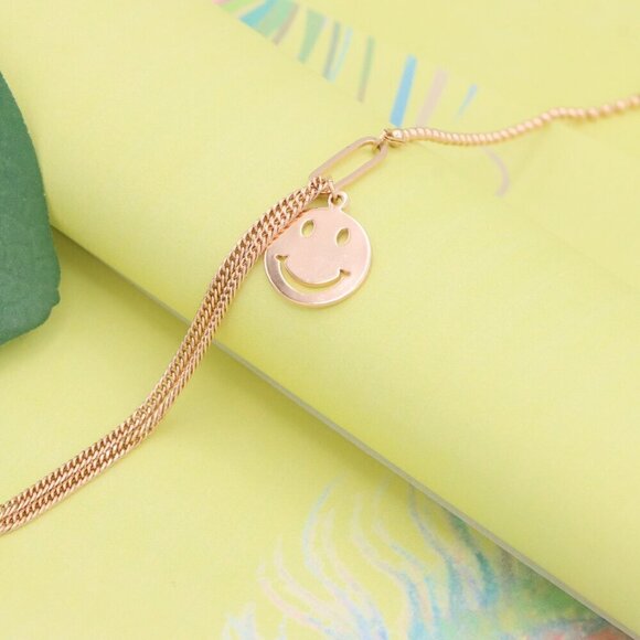 "Rose Gold Bracelet with Smiley Charm, Dual Chain, XPBL1090 - Picture 3 of 12